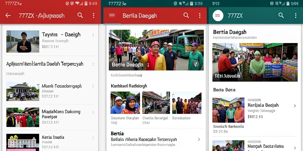 Tampilan antarmuka aplikasi Berita Daerah 777ZX yang modern dan informatif.